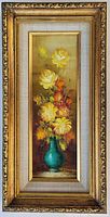 Framed oil painting showing full artwork and ornate gold frame.