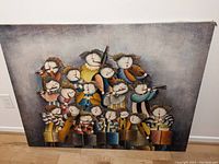 Front view of the large painting showing the full ensemble of cartoon-like musicians playing various instruments.