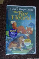Front showing one VHS tape titled 'The Fox and the Hound' in factory sealed plastic wrap