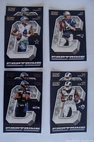 Four NFL 2020 Score Captains insert cards featuring Dak Prescott, Tom Brady, Russell Wilson, and Jared Goff, displayed flat