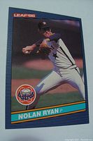 Front side of the 1986 Leaf Nolan Ryan baseball card showing player in pitching pose with Astros logo and Leaf branding
