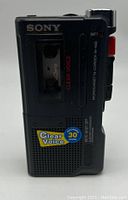 Front view of Sony Microcassette Recorder M-450 showing clear voice and 30-hour recording stickers