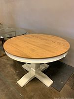 Front view of round wood table
