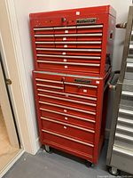 Front view of both top and bottom Mastercraft tool chests assembled