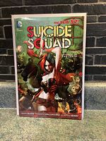 Front cover of Suicide Squad Volume One comic book from The New 52 series showing Harley Quinn and the title.