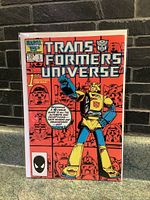 Front cover of Transformers Universe Issue 1 comic book showing Bumblebee character and Marvel Comics branding.