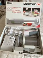 Braun Multipractic Set original box with hand blender set and accessories inside.