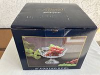 Box of Royal Fine Crystal 9" footed bowl showing label and packaging