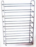Full view of the Mainstays 8 tier metal shoe rack showing its structure and number of shelves.