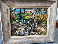 Frontal view of framed oil painting showing full composition and frame details