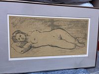 Full front view of framed lithograph showing entire image and mat
