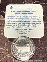 Information card from Royal Canadian Mint describing coin details, composition and design origin.