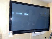 Front view of Panasonic television mounted on wall, showing screen and frame.
