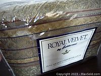 Full/Queen-sized Royal Velvet comforter cover in original packaging with visible product label and ornate damask stripe pattern.