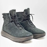 Pair of dark gray nubuck leather mid-height boots with laces and GoTex technology, shown from an angled front-left perspective.