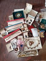 Overview of all jewelry items spread on tabletop