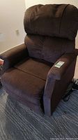 Front view of brown textured fabric ladies size power recliner chair.