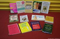 Full view of all 13 books in the lot showing titles and arrangement