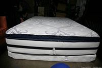 Queen size BeautyRest Rosemont mattress and box spring set showing the mattress front side with high loft pillow top plush design and matching box spring base.