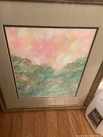 Abstract framed painting with pink and green hues by Samuel Zervitz.