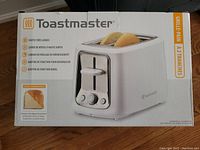 Box of the Toastmaster 2-slice toaster showing brand and product features