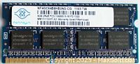 Close-up of Nanya 4GB DDR3 SO-DIMM laptop memory module with label showing technical specifications and model number.