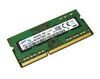Top close-up photo of Samsung 4GB DDR3L SO-DIMM RAM showing the Samsung label with model number, specs, and certification marks