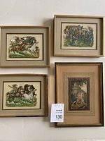 Image showing all four framed prints on a wall: three Western-themed prints in gold frames (about 10x8 inches), and one larger Neoclassical print (about 10x13 inches).
