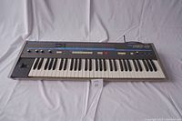 Full front view of keyboard on white backdrop