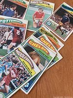 Multiple 1978 Topps soccer cards showing various players from UK clubs.