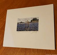 Full view of the signed "Thimble Island" limited edition print mounted on white matte.