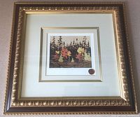 Full view of framed limited edition print, double mat and gold frame
