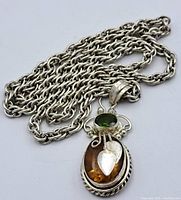 Necklace with chain and attached pendant displayed on white background showing the full item.