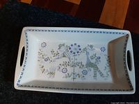 Top view of the rectangular baker server showing the handpainted design and side handles