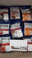 Eight unopened bags of Dr Teal's Epsom Salts including varieties such as Therapeutic Soak, Pink Himalayan Mineral Soak, Sheer Butter & Almond Oil, Glow & Radiance with Vitamin C. Seven 3-pound bags and one 6-pound bag in total.