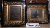 Both original paintings shown side by side in black and gilt ornate shadow box frames with glass.