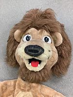 Front view of the lion mascot headpiece showing full face and mane.