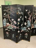 Full view of front side showing 6-panel screen with painted cranes and floral motifs