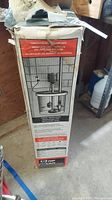Box showing image and specifications of the 1/3 HP pedestal immersion pump, including installation type and rugged construction features.