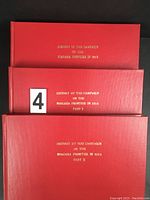 Three hardcover books with red covers and gold embossed text, titles visible: 'History On The Campaign On The Niagara Frontier in 1814', 'History On The Campaign On The Niagara Frontier in 1813 Part I', and 'Part II'. Each book has a clean, sturdy appearance with slight glare on the gold text.