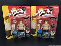Photo showing two sealed Brad Goodman figures from The Simpsons by Playmates with identical packaging and accessories.