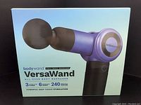 Box showing product image and key features: 3 power levels, 6 massage heads, 240 minutes runtime.