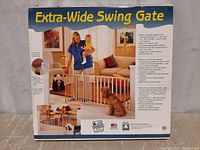 Box for the North States Extra-Wide Swing Gate showing key features, size range (57-103 inches), and usage.