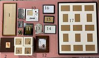 All 17 items including the variety of frames arranged with number labels and the photo album visible.