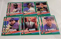 Photo of 7 visible 1991 Donruss Award Winner baseball cards including Barry Bonds, Sandy Alomar, Dave Justice, Rickey Henderson, Bob Welch, Doug Drabek.
