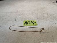 Full length of delicate 10 karat gold chain necklace laid flat showing length and condition.