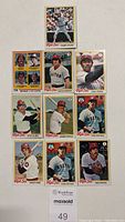 Photo showing 10 various 1978 Topps MLB baseball cards featuring Red Sox players and a rookie catchers card with four players.