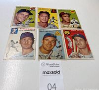 Six 1954 Topps baseball cards including Walt Dropo, Sid Hudson, Hal Rice, Frank Smith, Tom Poholsky, Walt Dropo.