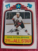 Front side of the 1977-78 Denis Potvin 2nd Team All Star hockey card showing player image and card details.