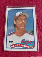 Photo of Randy Johnson Montreal Expos baseball card with clear view of front design and player image.